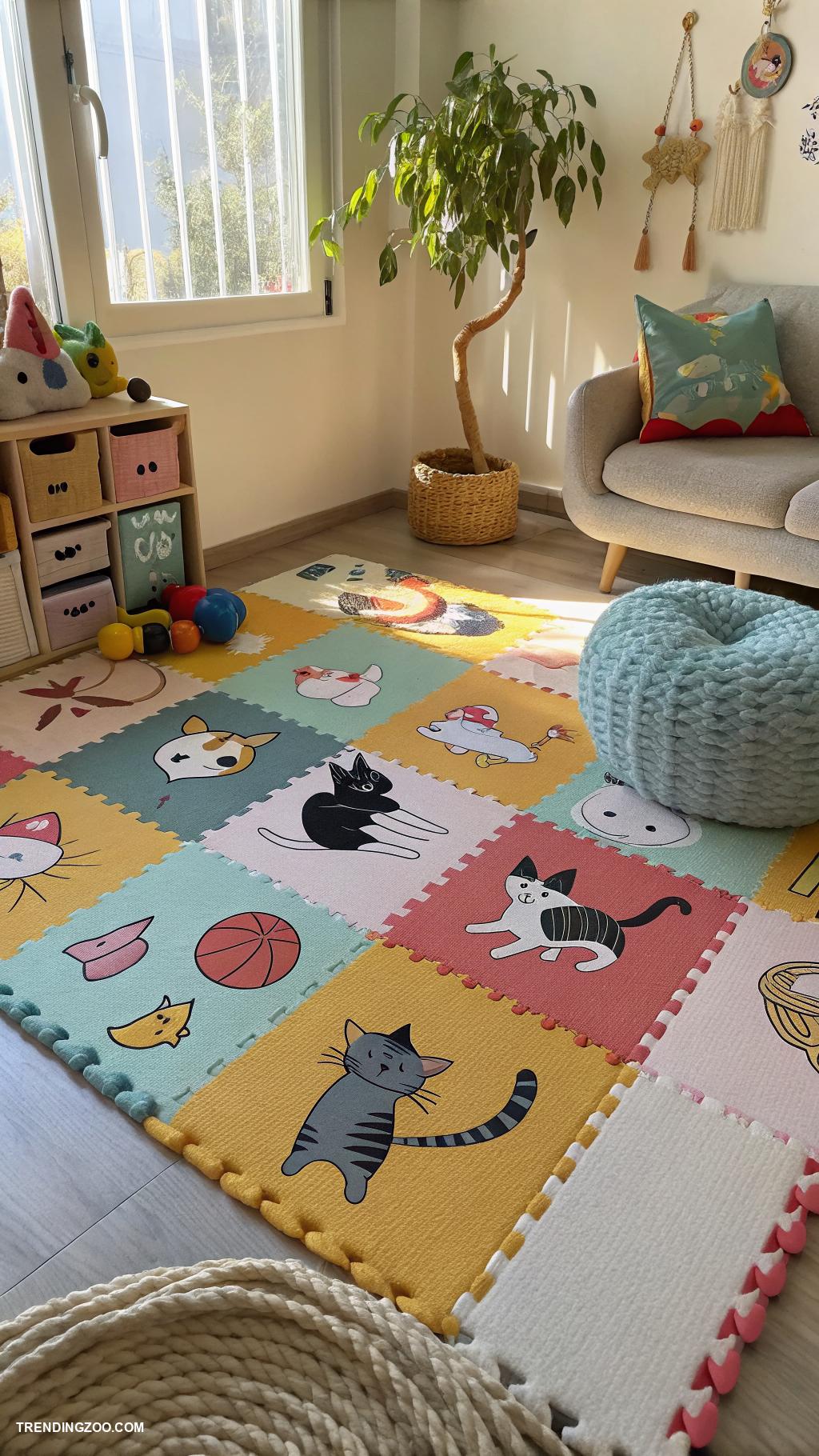 indoor cat room Floor mats with playful cat patterns