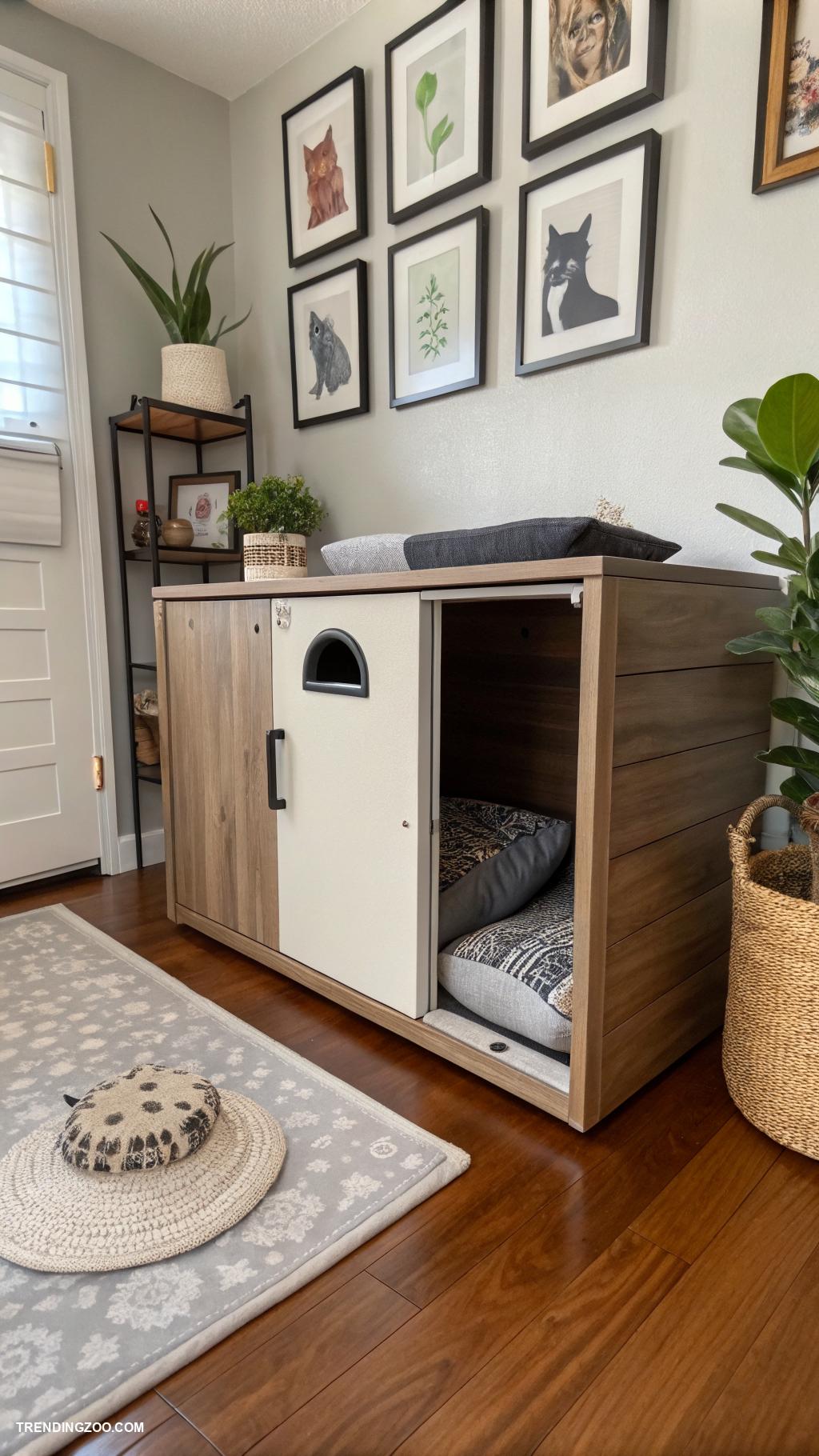 indoor cat room Hidden litter box with stylish enclosure