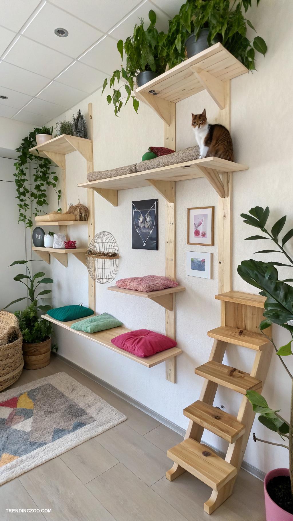 indoor cat room Interactive climbing shelves on walls