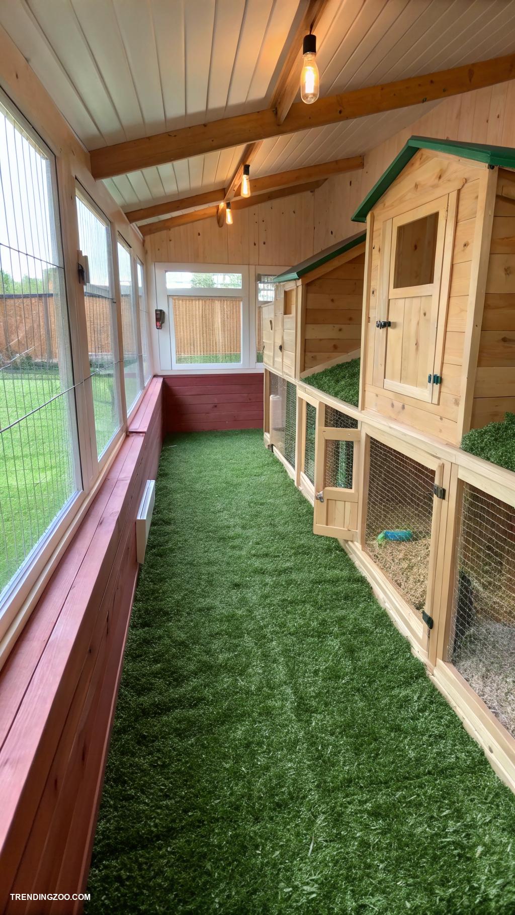interior chicken coop ideas Artificial turf for easy cleaning