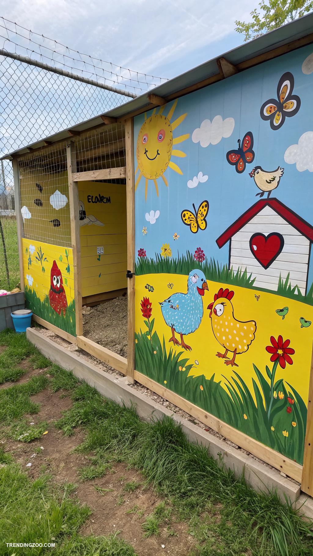 interior chicken coop ideas Colorful murals to stimulate chickens
