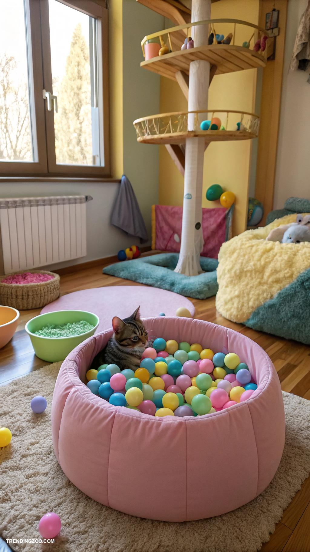 kitty room DIY ball pit with soft balls
