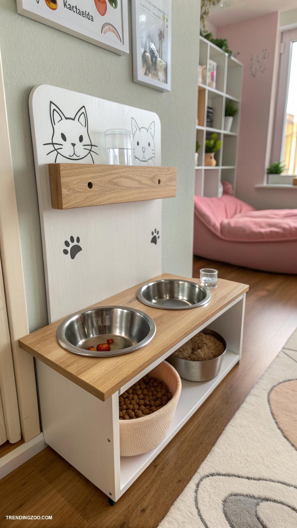 kitty room Wall mounted feeding stations for efficiency
