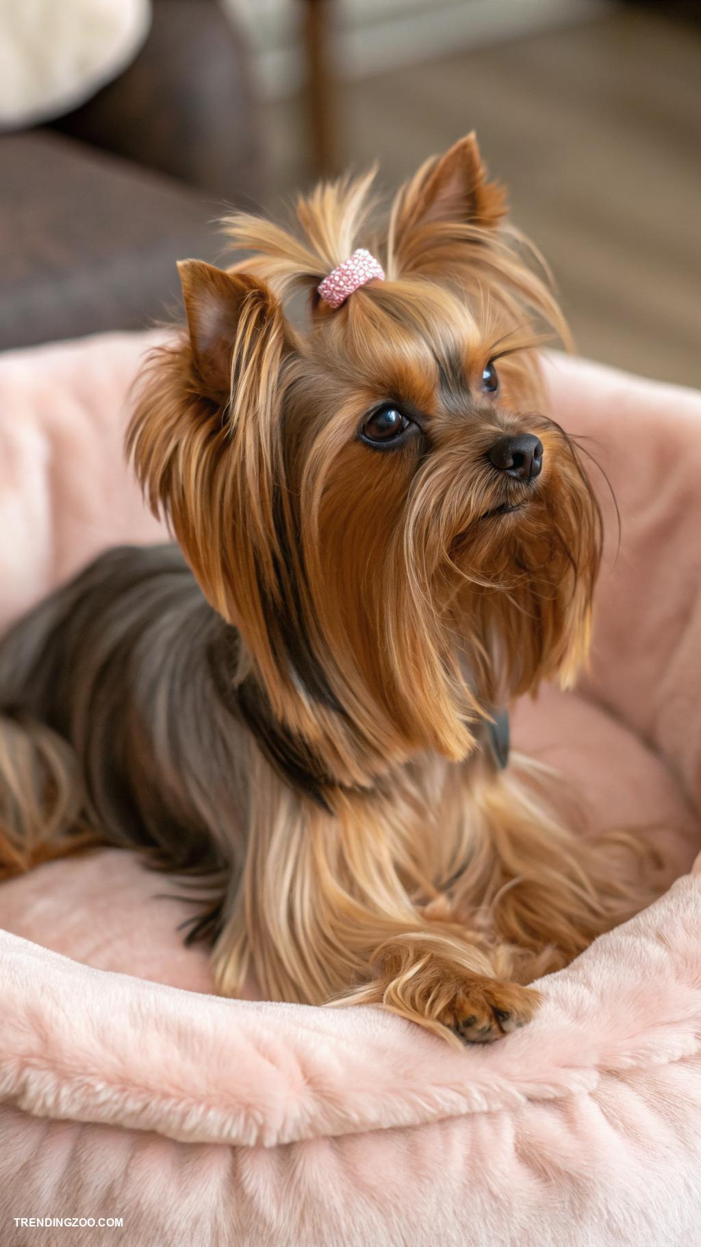 yorkie haircuts Mocha chic with brown highlights