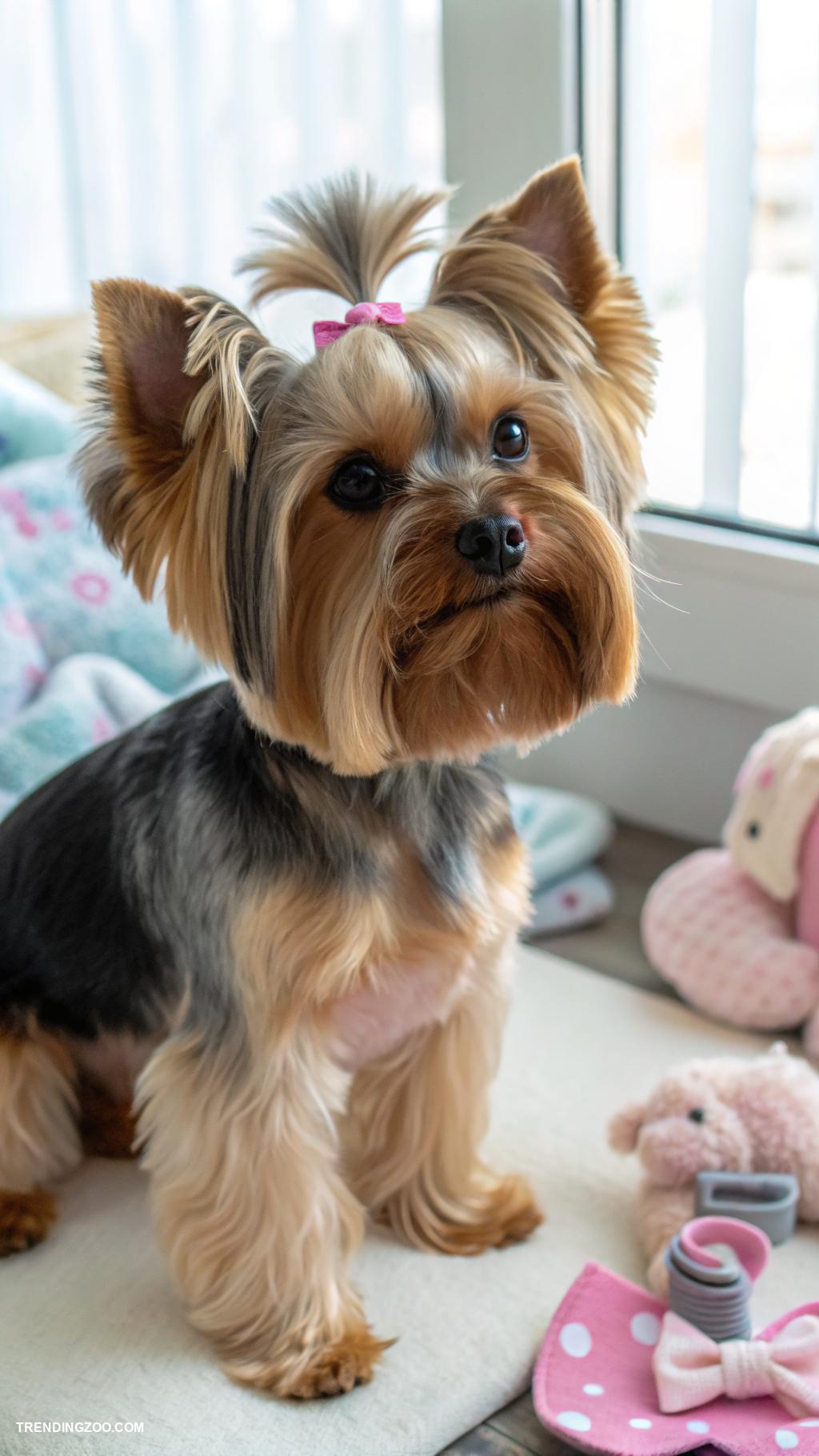 yorkie haircuts Teddy bear style for fluffy charm