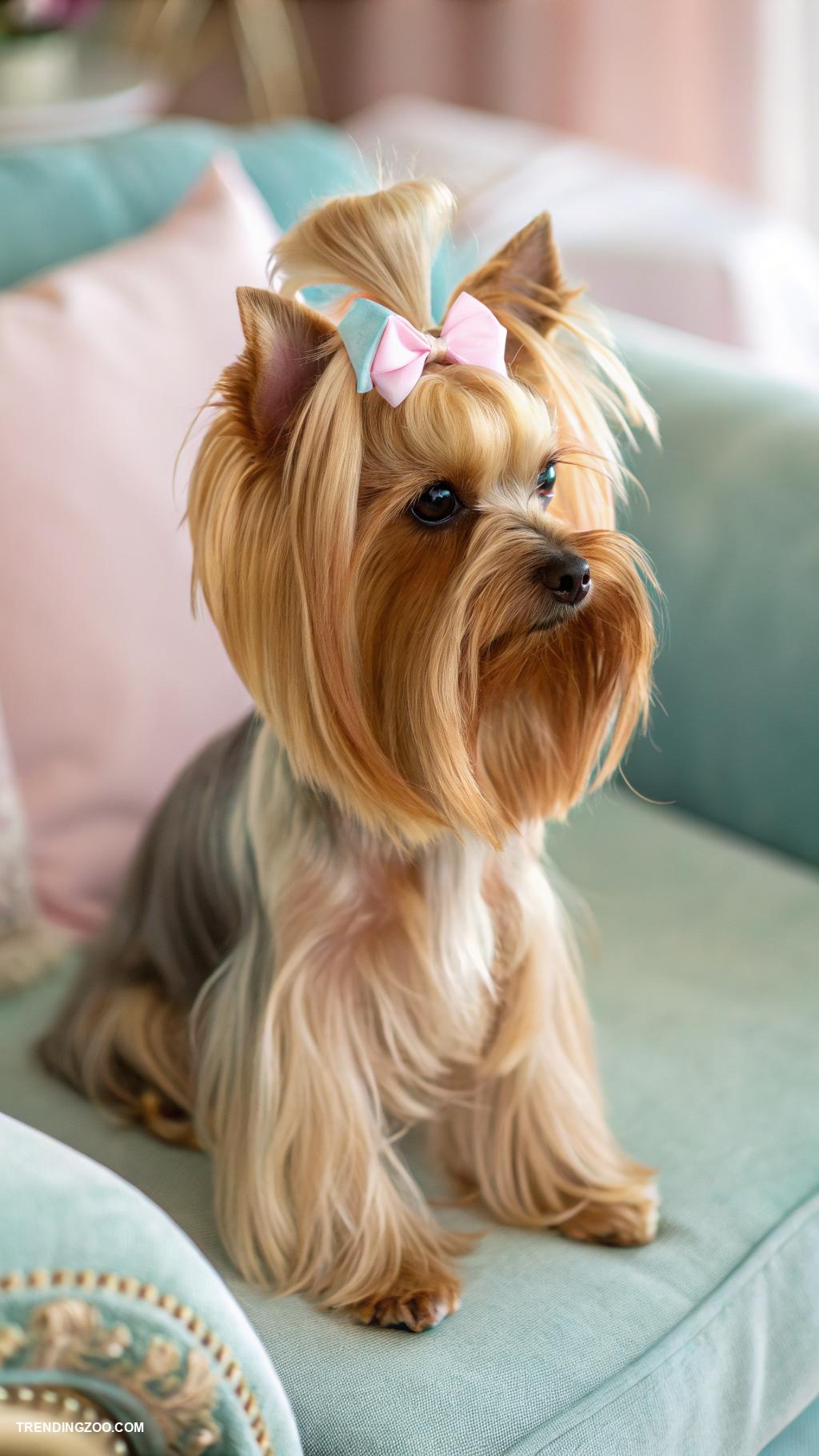 yorkie haircuts Top knot for elegant flair