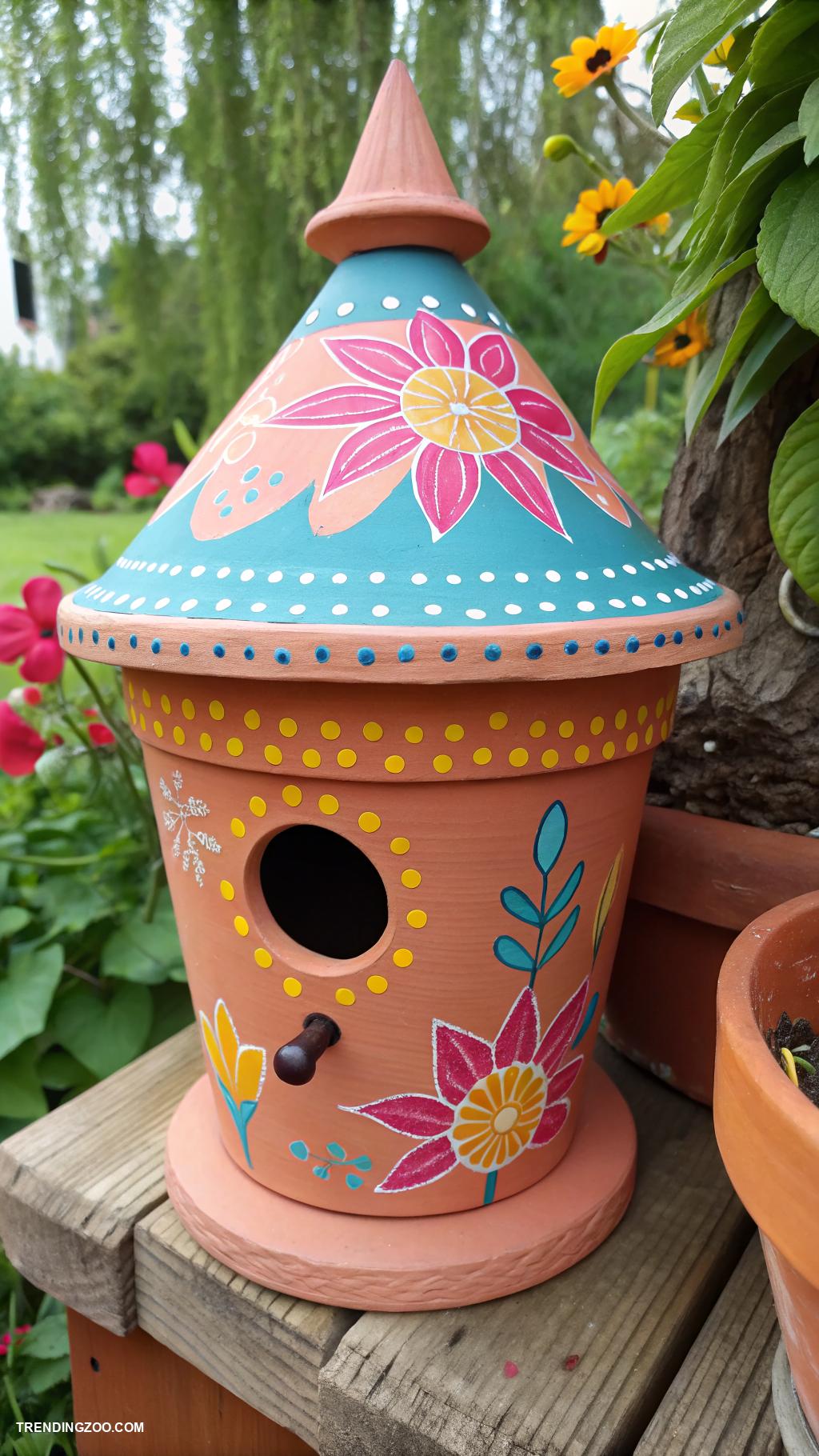 bird houses ideas diy Painted terracotta pots bird house