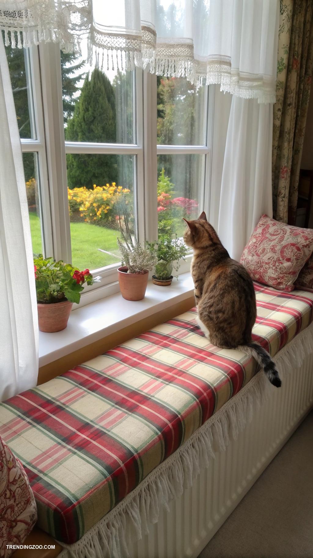 cat window bed ideas Classic fabric window seat pad