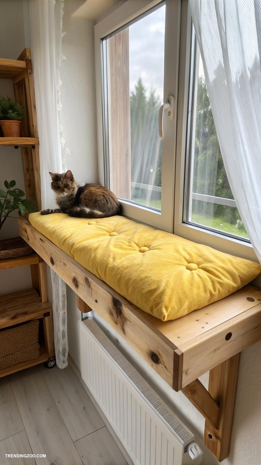 cat window bed ideas DIY wooden shelf for sunny spots