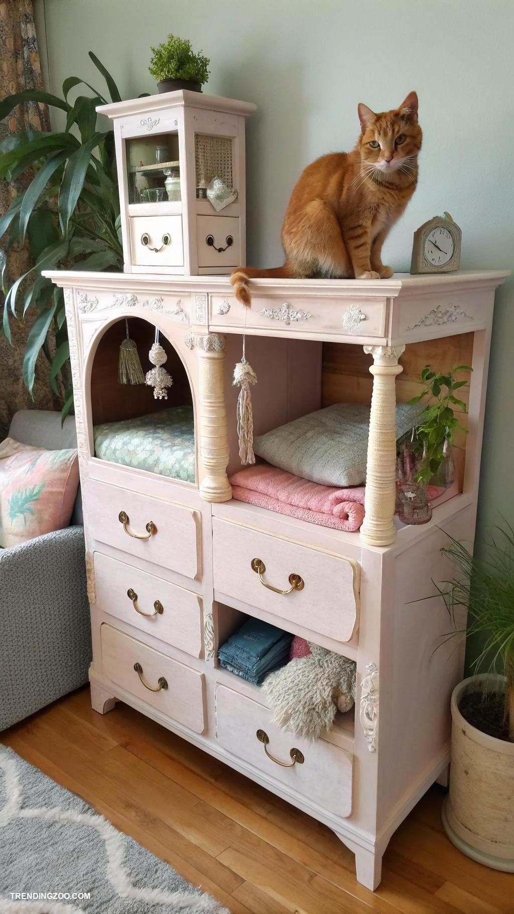 cool cat trees Vintage dresser turned cat sanctuary