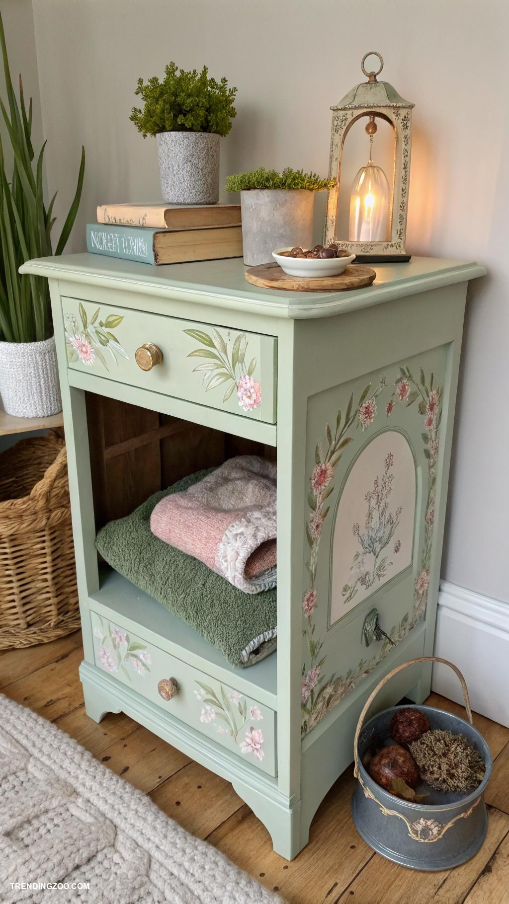 cottagecore cat beds Refurbished nightstand turned cozy nook
