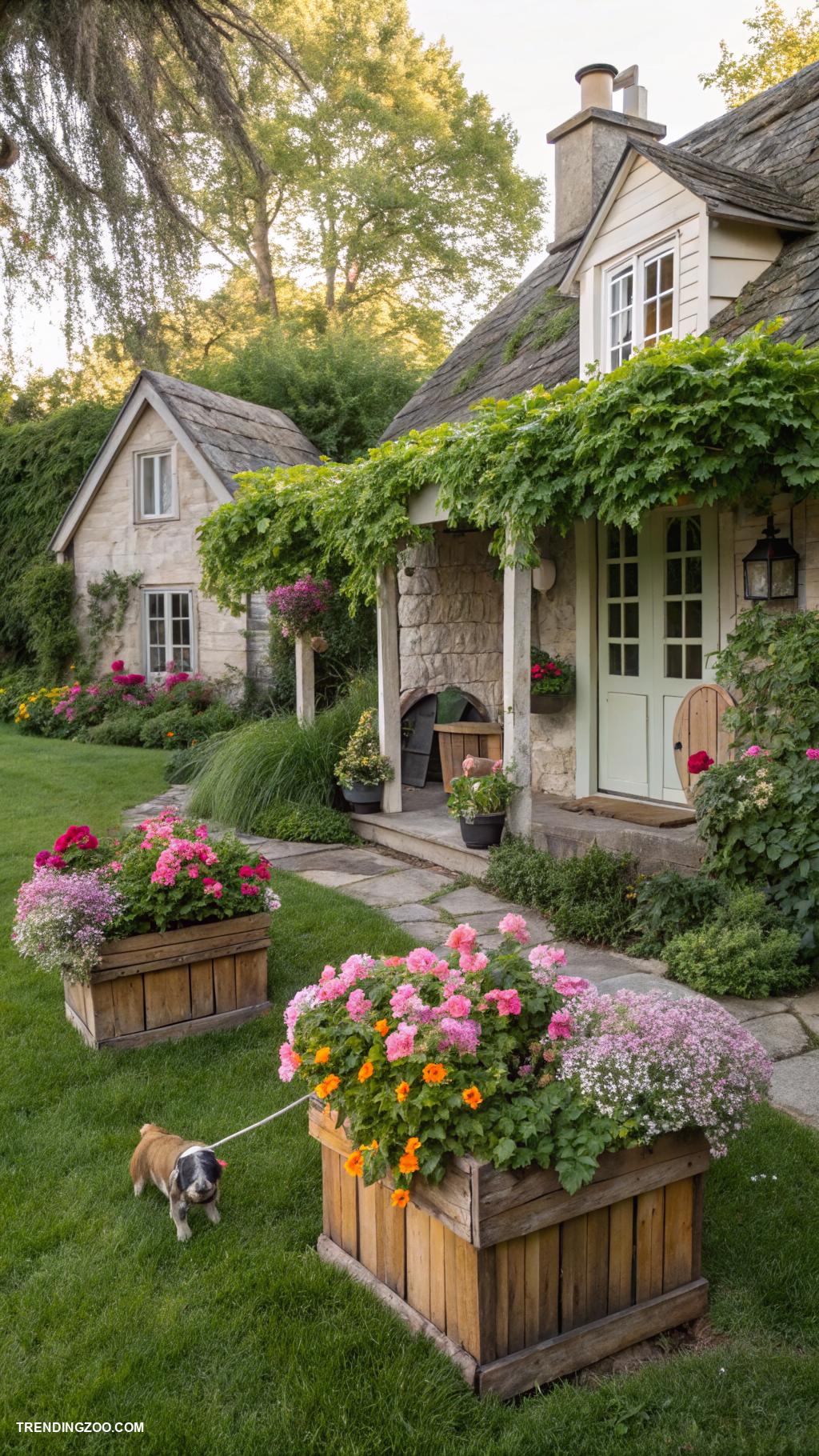 cute dog houses Charming cottage with flower boxes