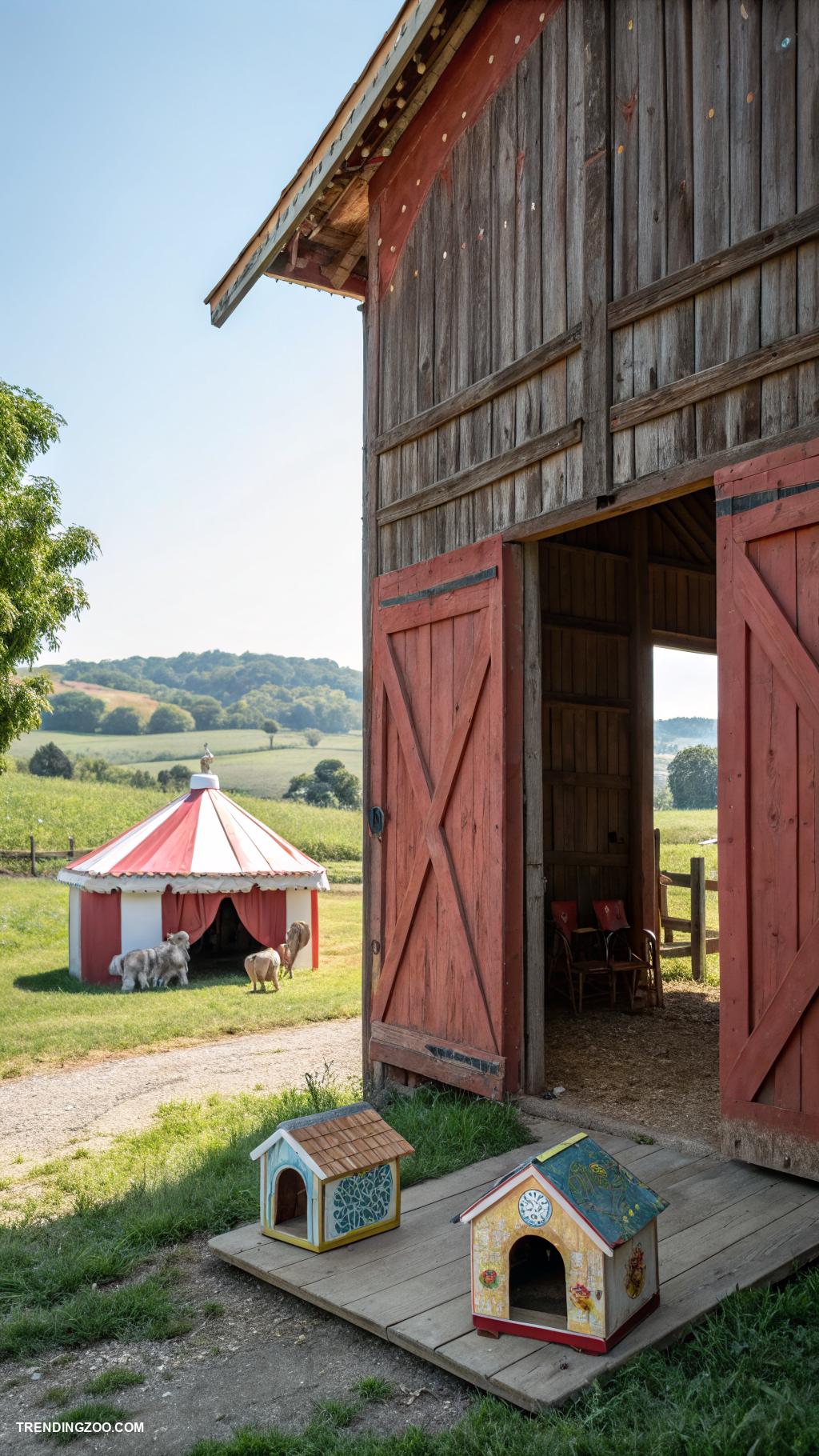 cute dog houses Rustic barn with open front
