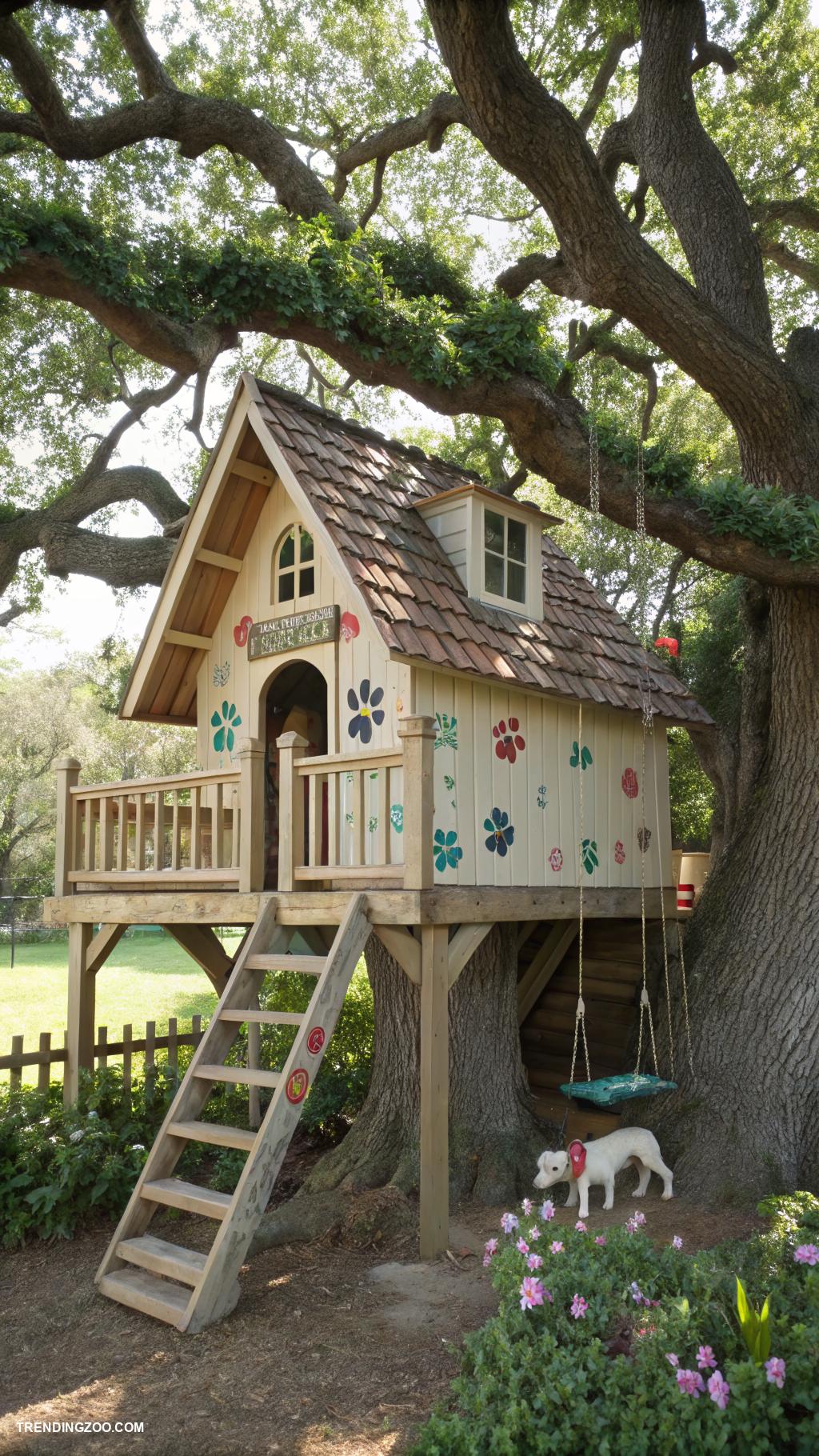 cute dog houses Whimsical treehouse for adventurous pups
