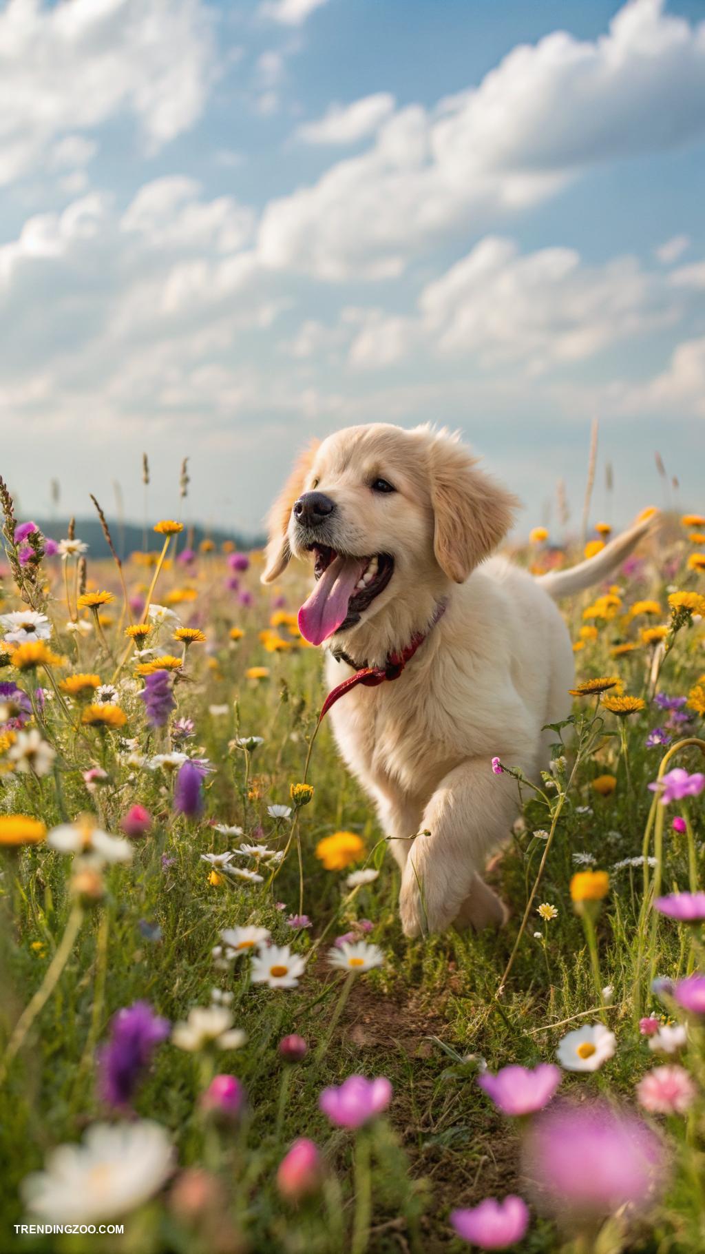 cute puppy phone wallpapers Puppy running through a field of flowers