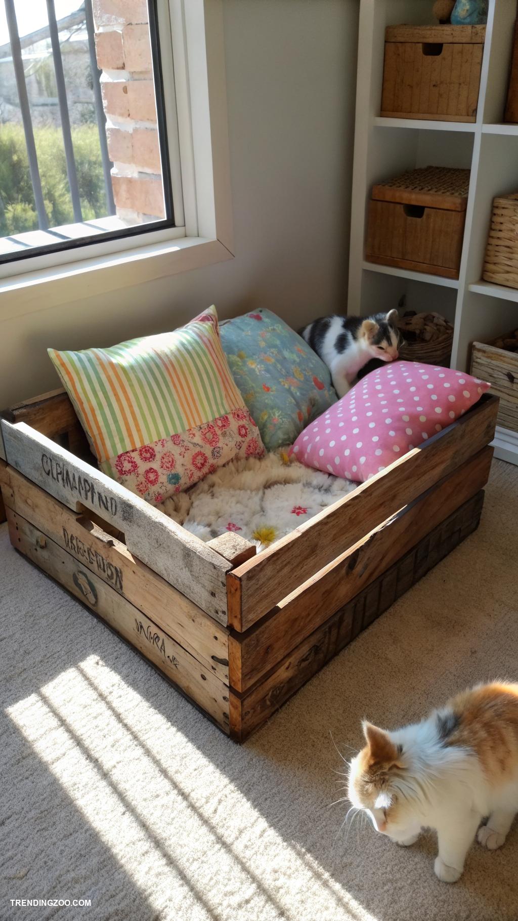 diy cat sofa bed Add cushions to a wooden crate