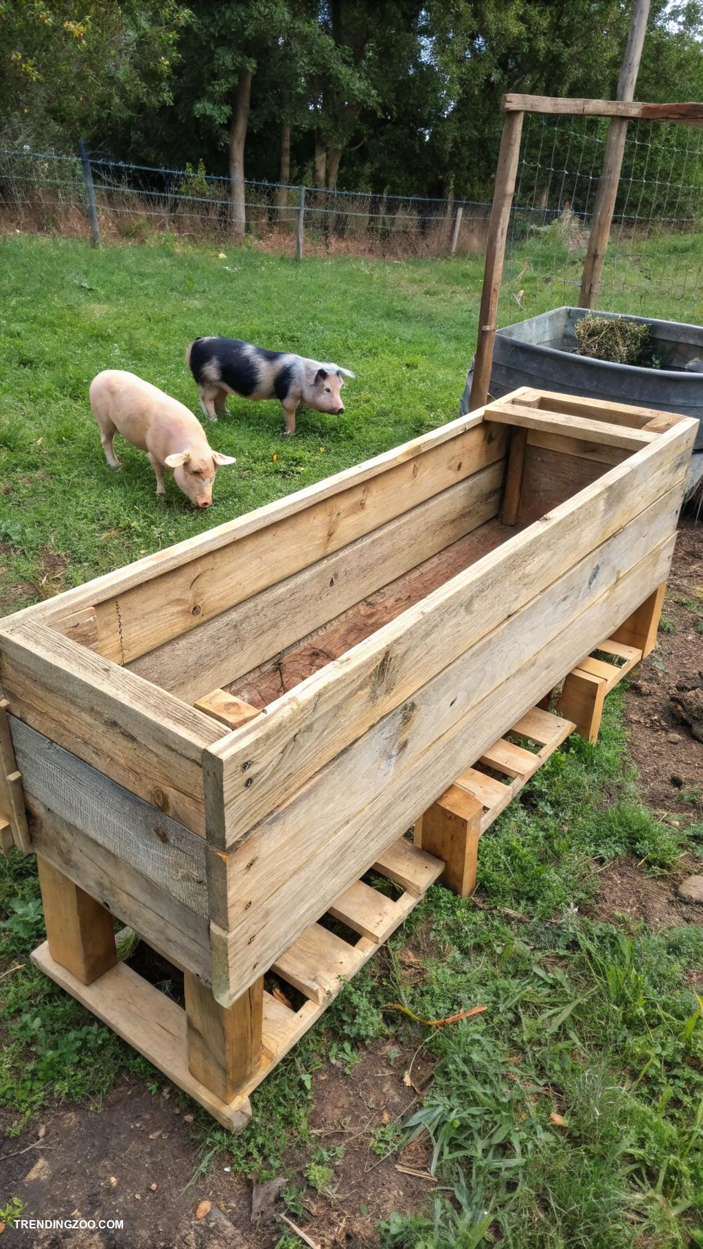diy pig feeder ideas Pallet wood trough style feeder