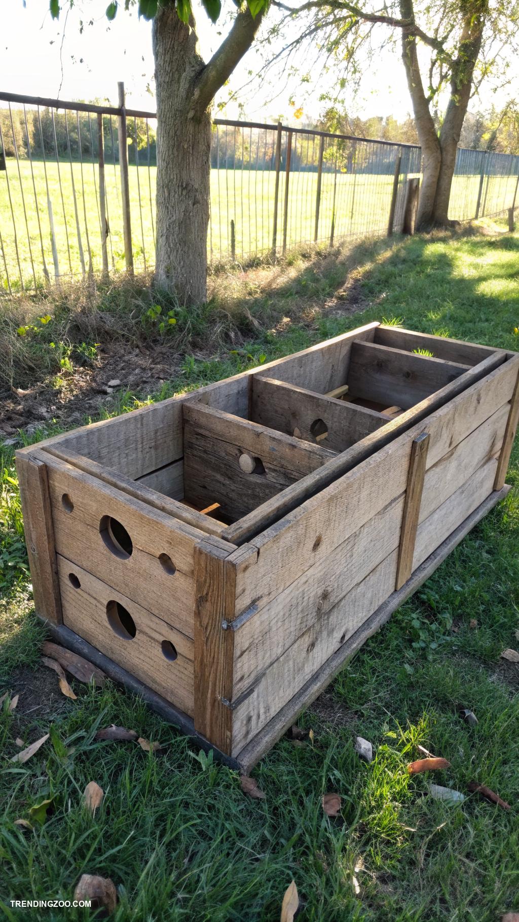 diy pig feeder ideas Wooden crate with slotted openings