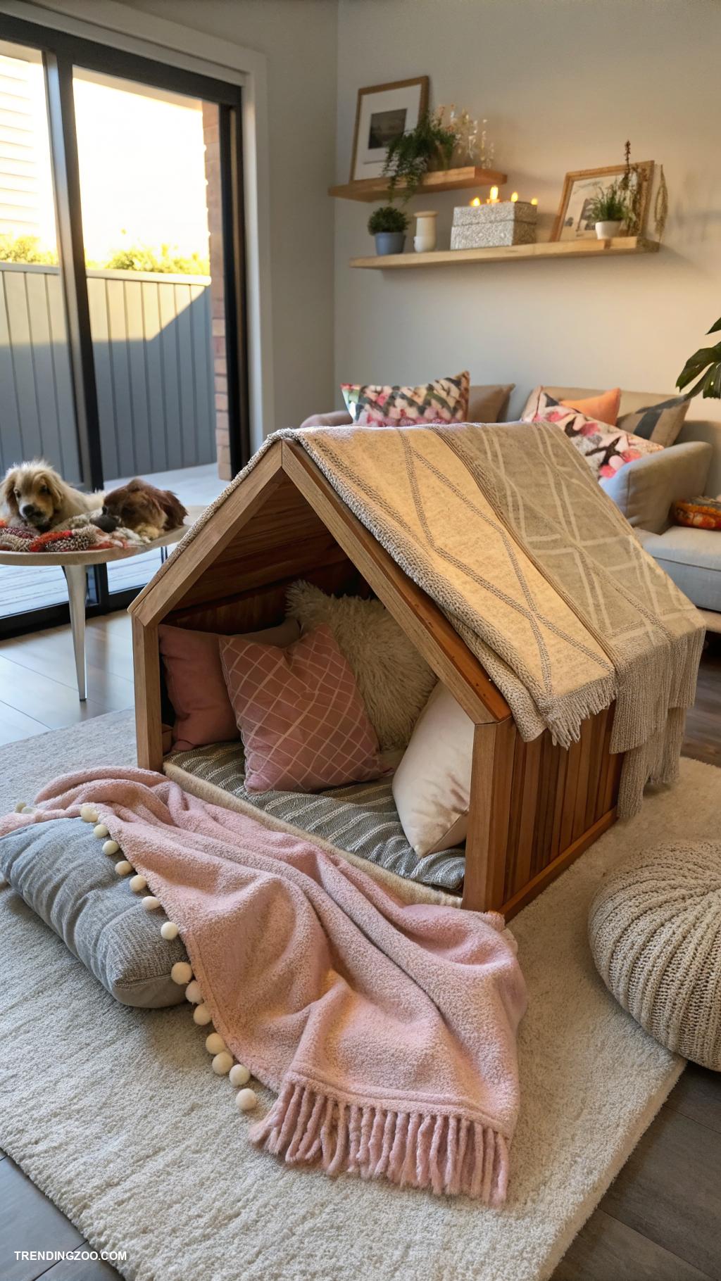 dog bed ideas for living room Cozy blanket lined pet nook