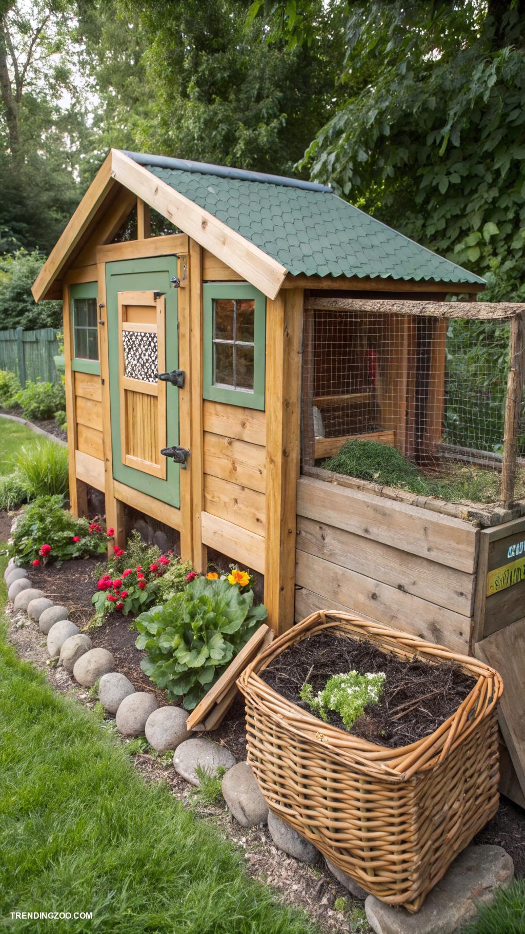 green chicken coops Compost bin integrated chicken run