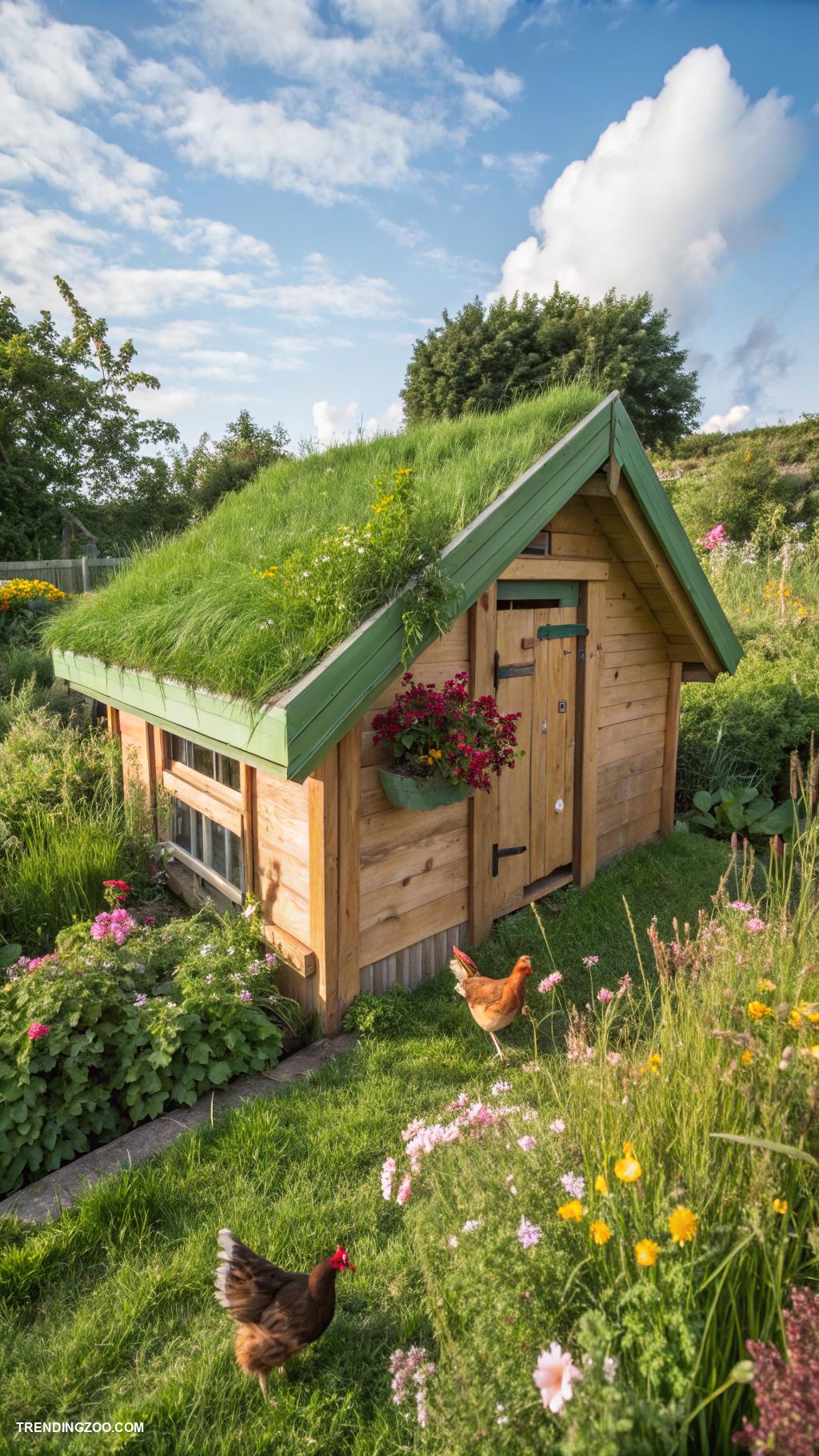 green chicken coops Green roof coop with native plants