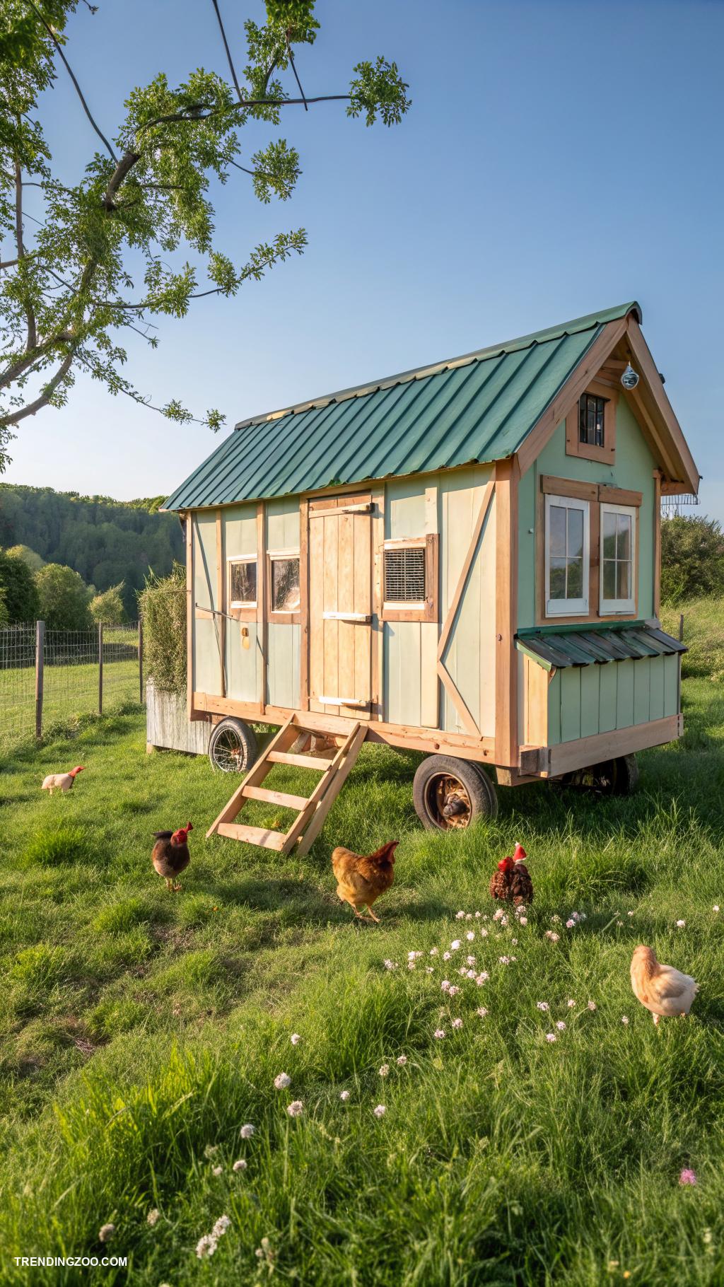 green chicken coops Mobile coop for free range chickens