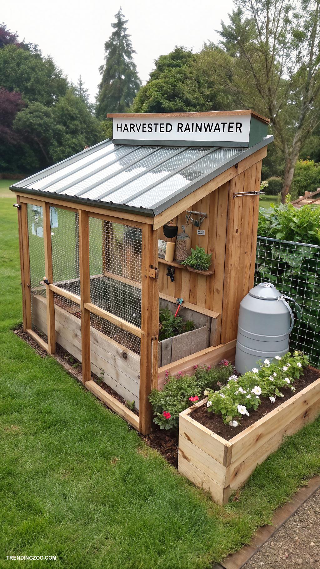 green chicken coops Rainwater harvesting coop setup