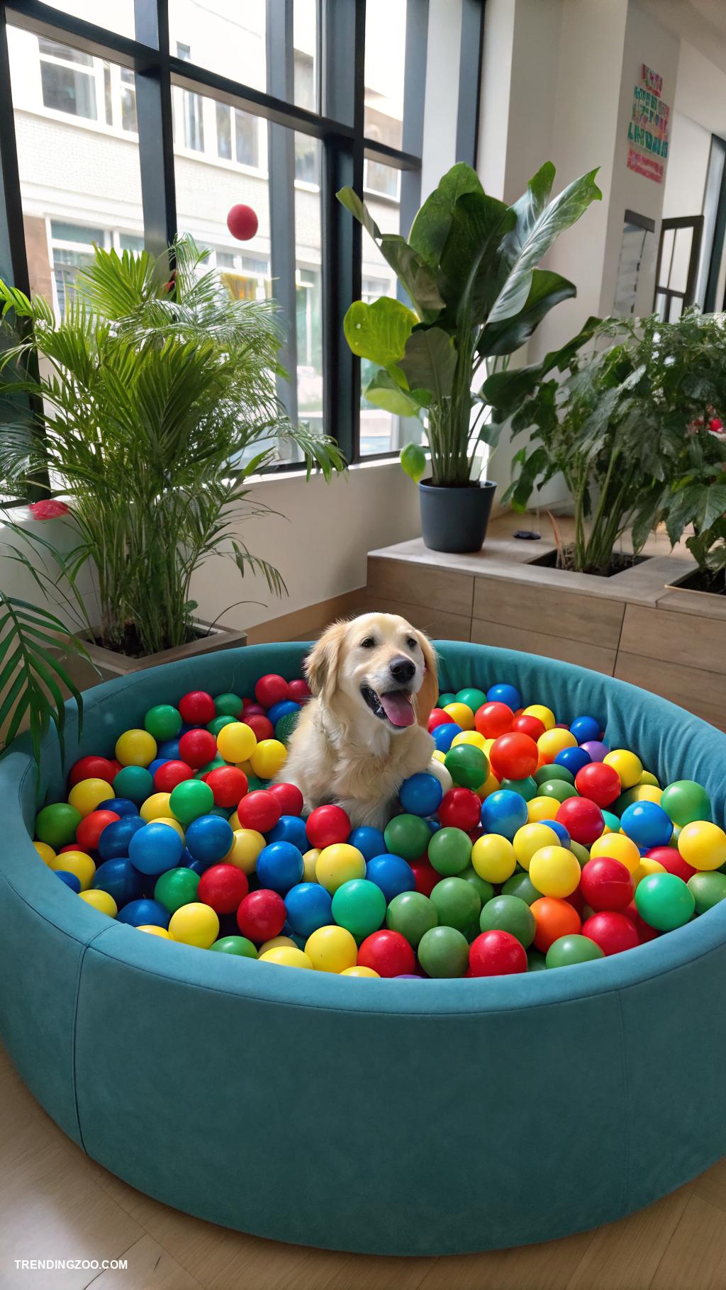 indoor dog play area Ball pit filled with plastic balls