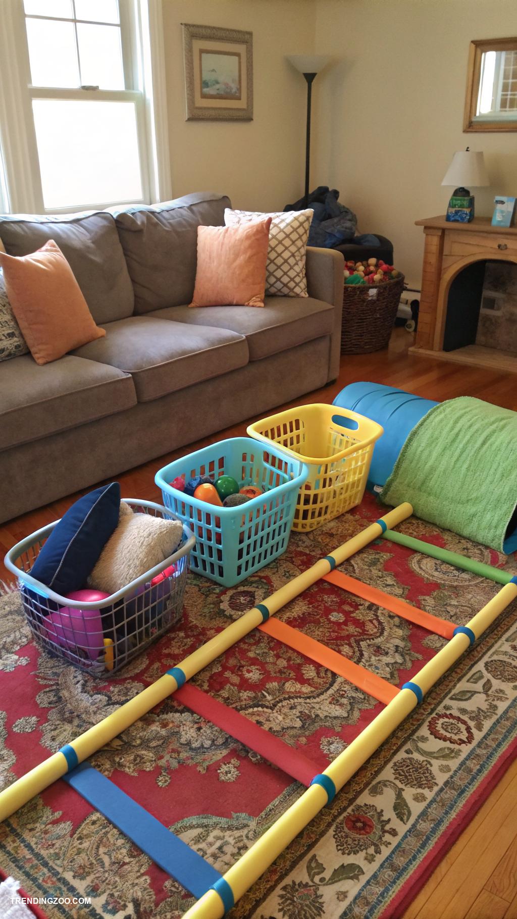 indoor dog play area DIY obstacle course with household items
