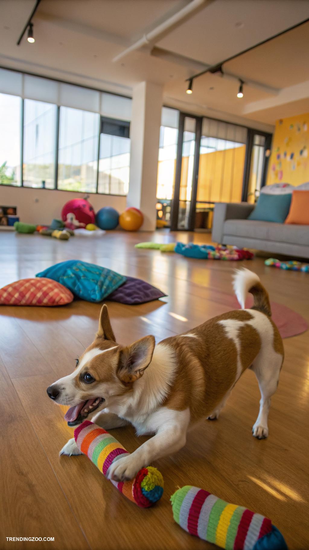 indoor dog play area Sock wrestling for energy burn