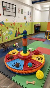 indoor dog play area Toy rotation for sustained interest