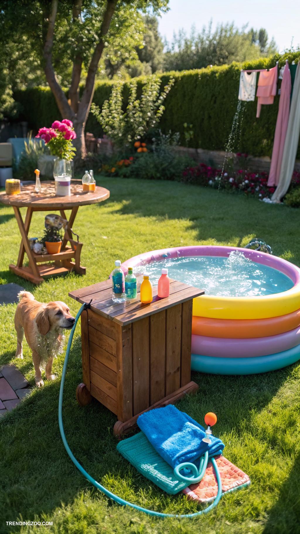 outside dog washing station Inflatable pool for easy rinsing