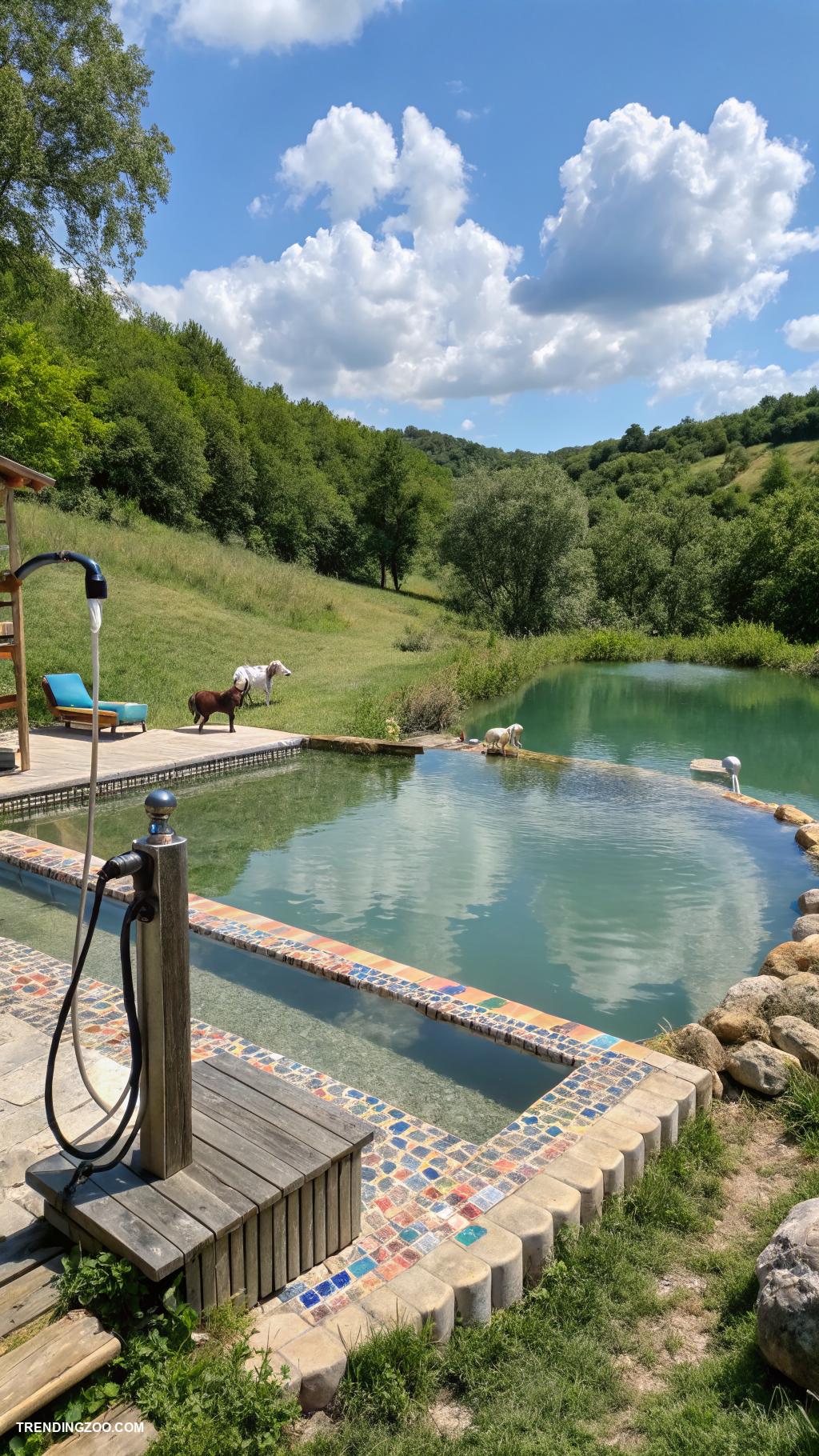 outside dog washing station Natural pond with gentle slope for washing