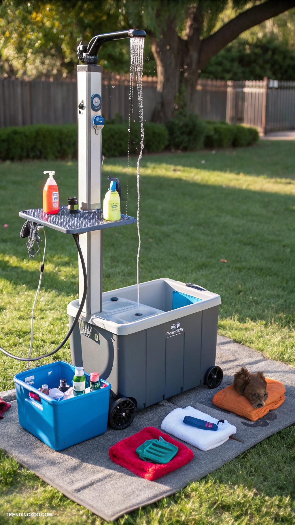 outside dog washing station Portable shower with adjustable nozzle