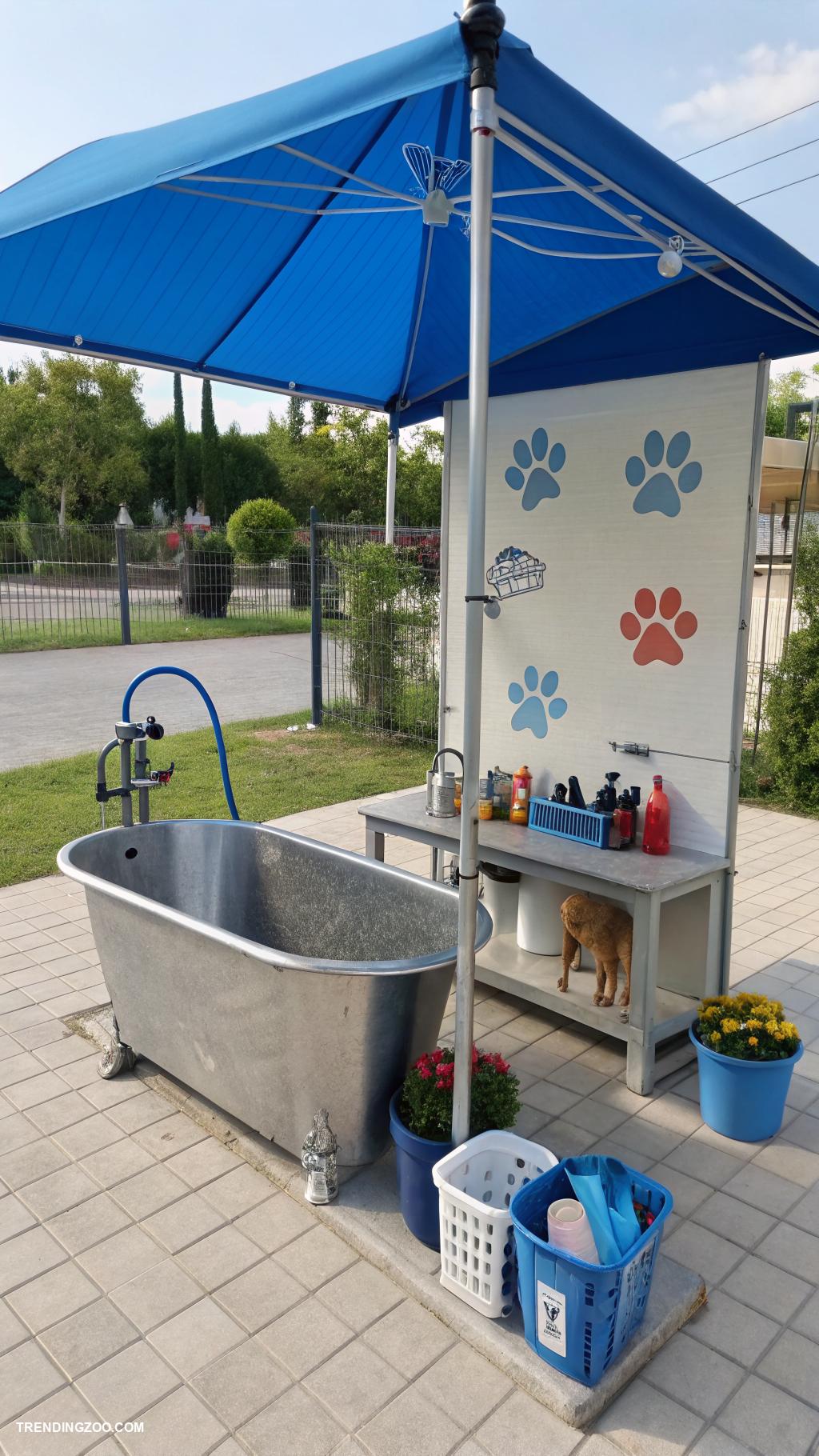 outside dog washing station Sunshade canopy for comfortable washing