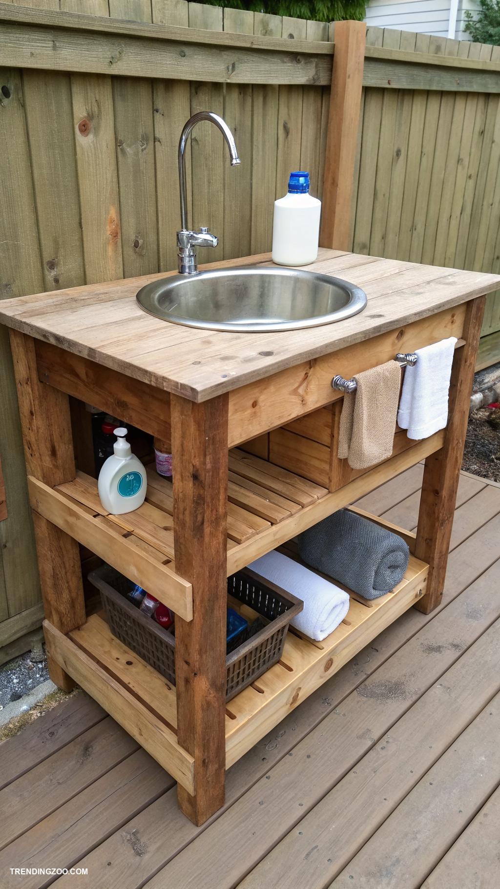 outside dog washing station Wooden wash station with storage below