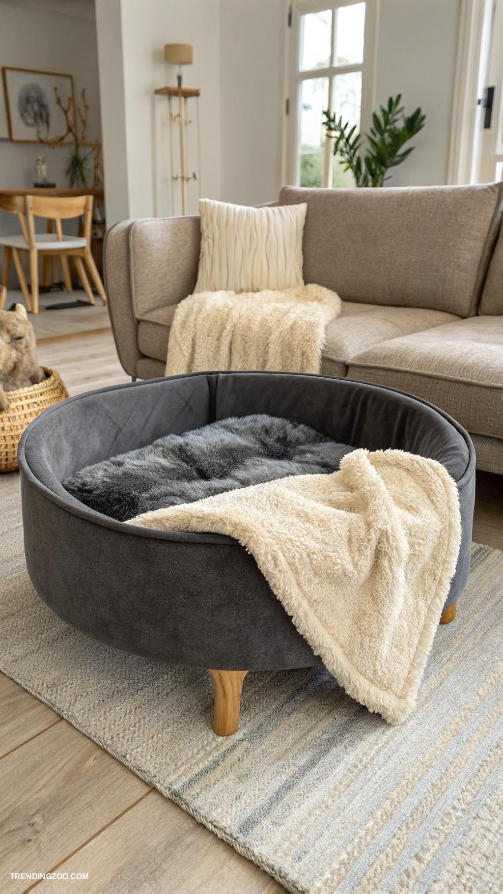 pet friendly living room Provide a stylish pet bed