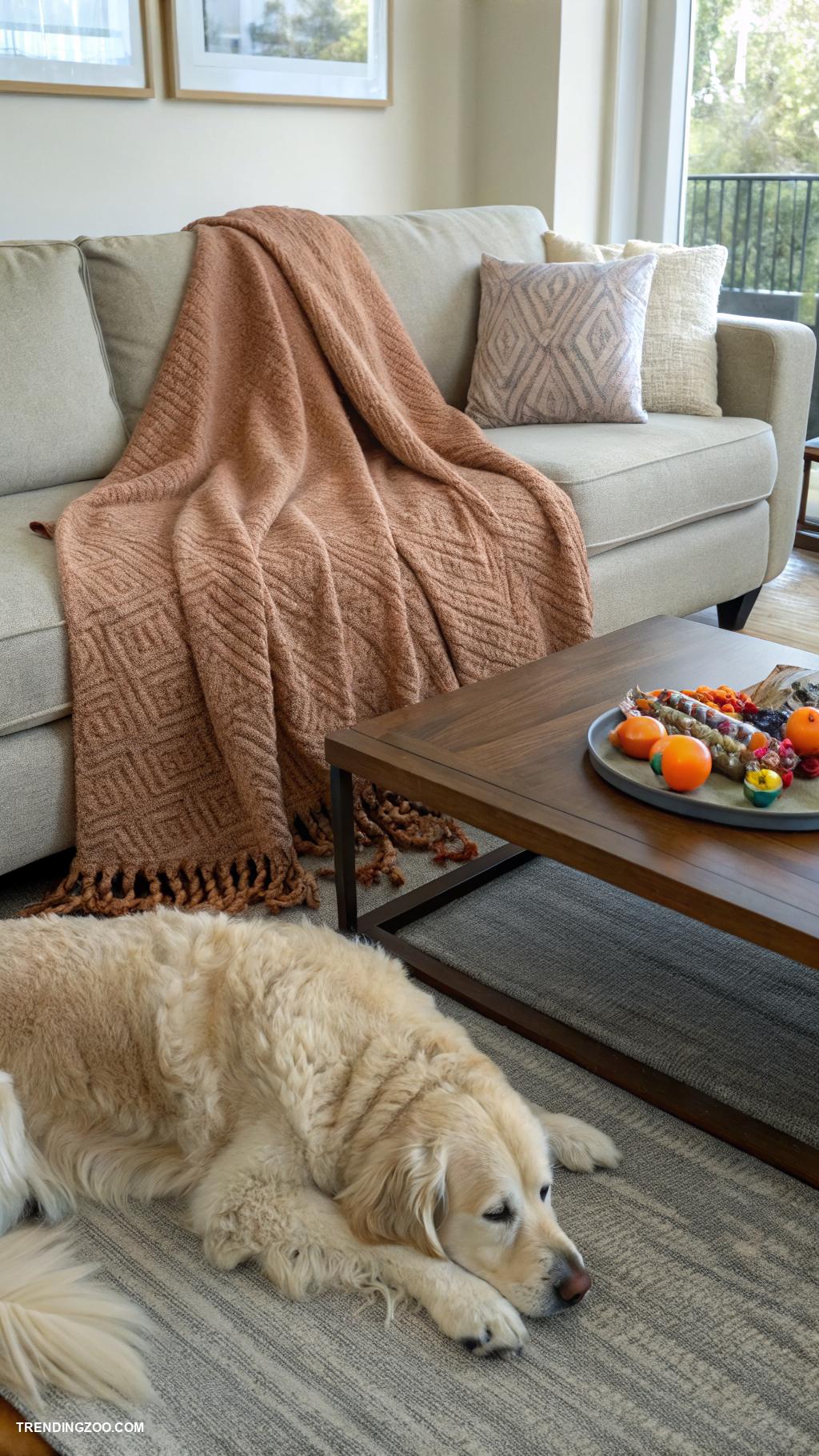 pet friendly living room Use machine washable throw blankets