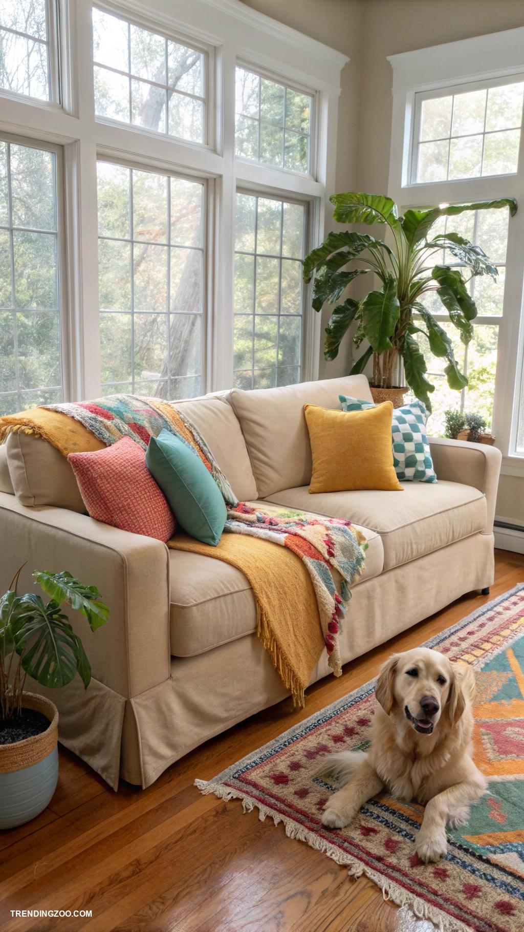 pet friendly living room Use slipcovers for easy cleaning