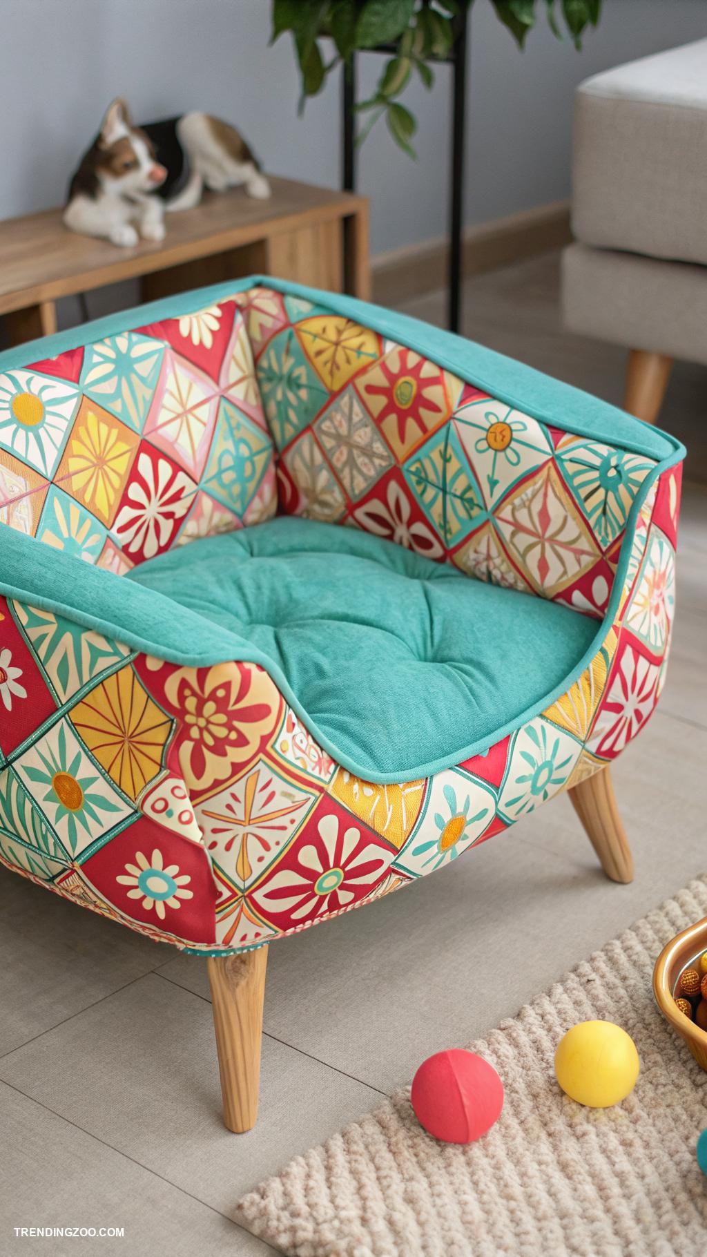 aesthetic dog bed Colorful patterned pet lounge chair
