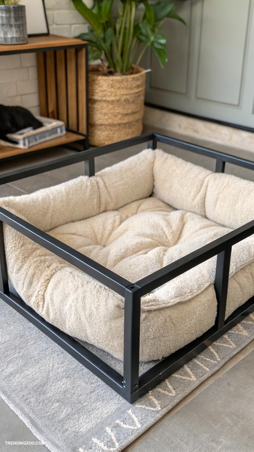 aesthetic dog bed Industrial metal frame with soft bedding