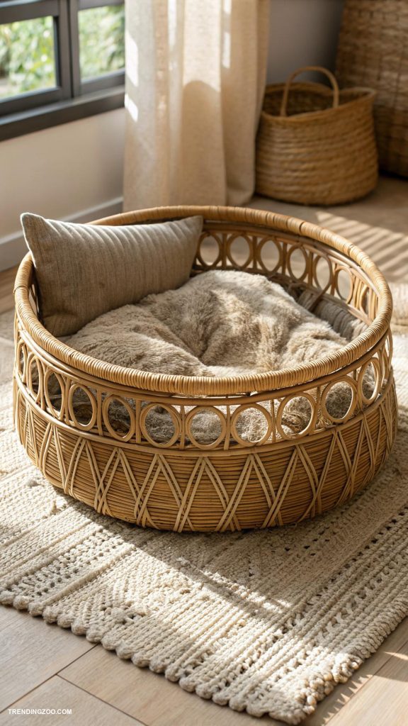 aesthetic dog bed Woven rattan basket for a natural look