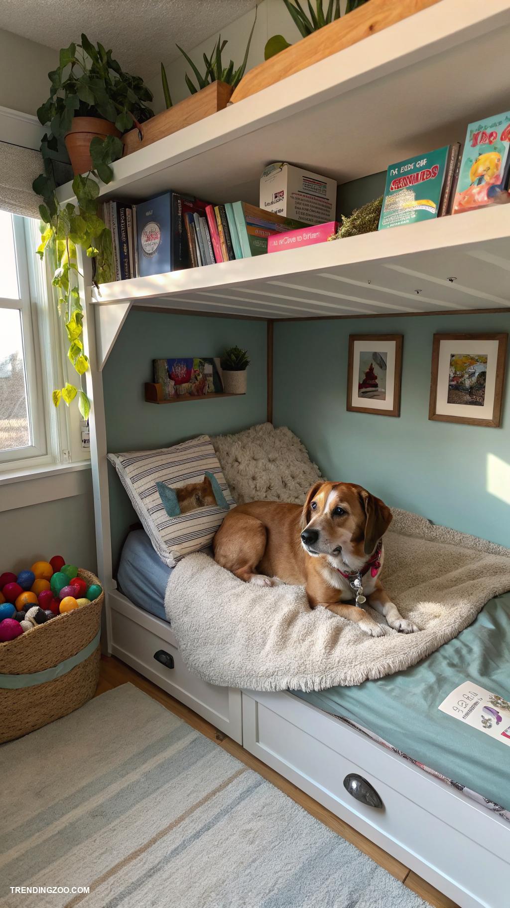 bed with dog bed attached Cozy pet nook under the bed