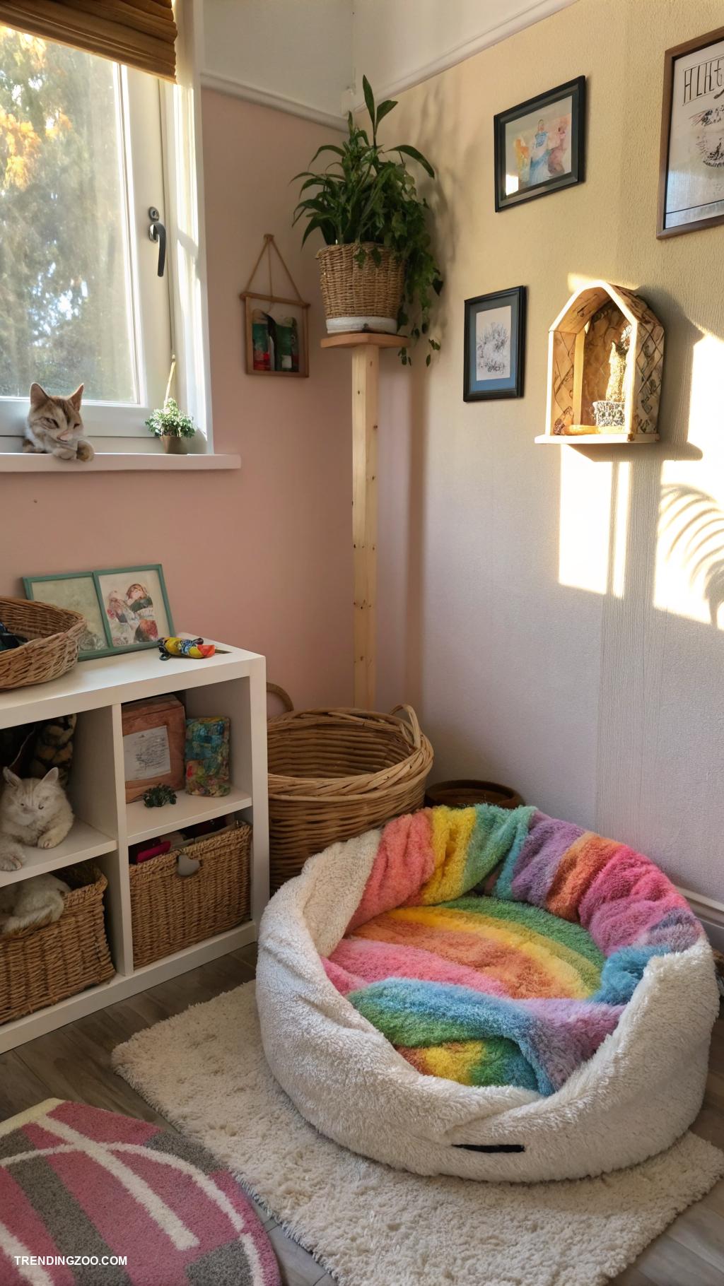 cat area in house Cozy enclosed cat corner with blankets