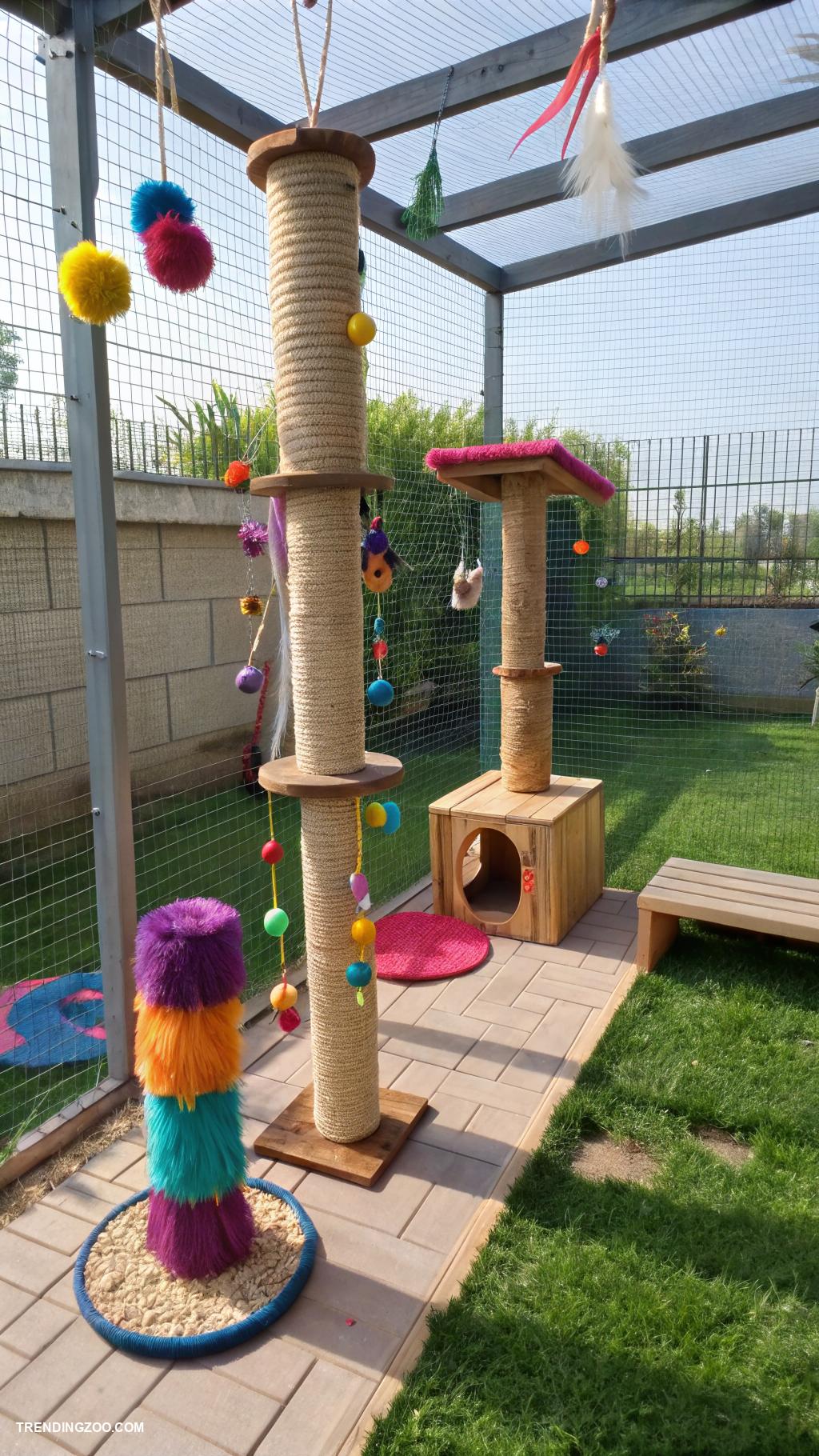 cat outside enclosure Playground with scratching posts and toys