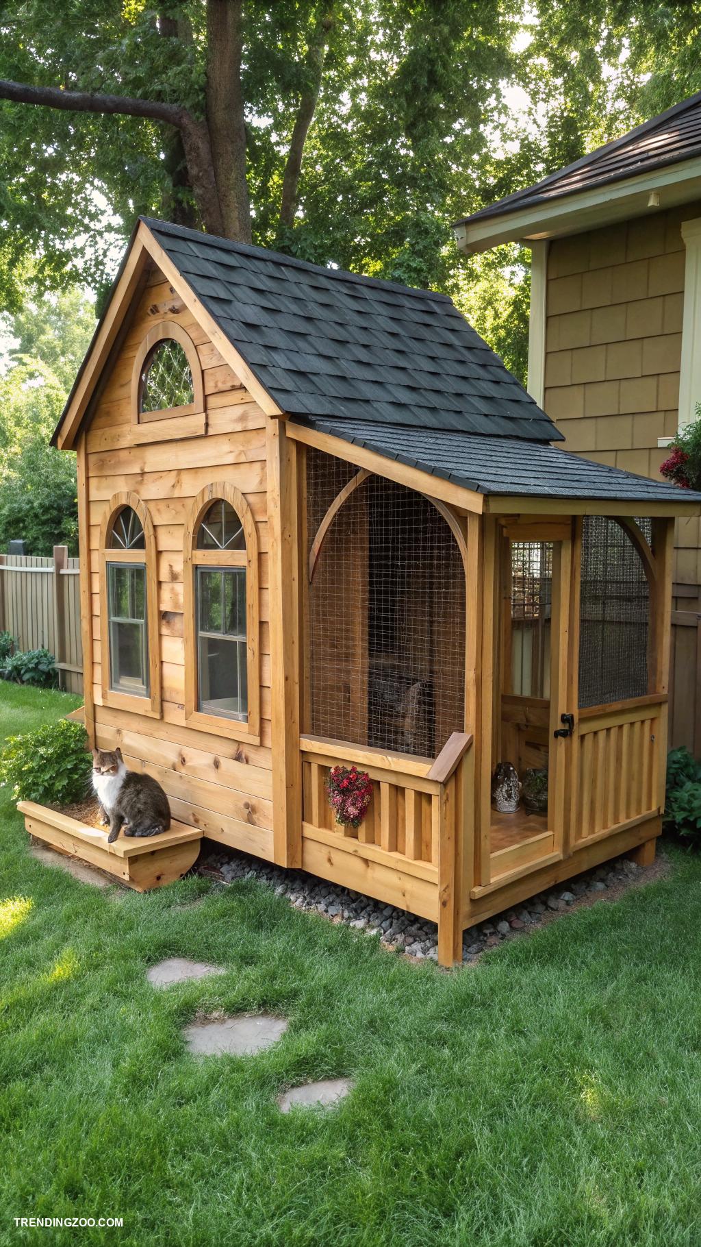 cat playhouse Cabin style playhouse with side windows
