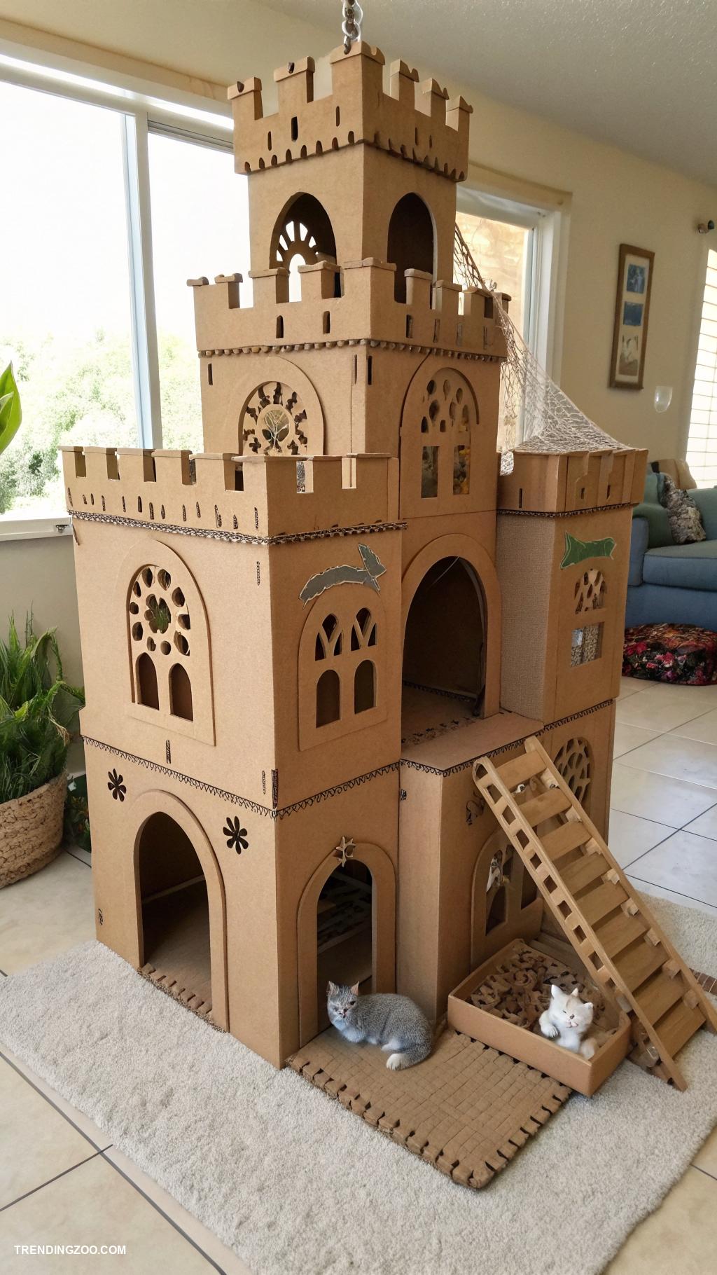 cat playhouse Cardboard castle with multiple levels