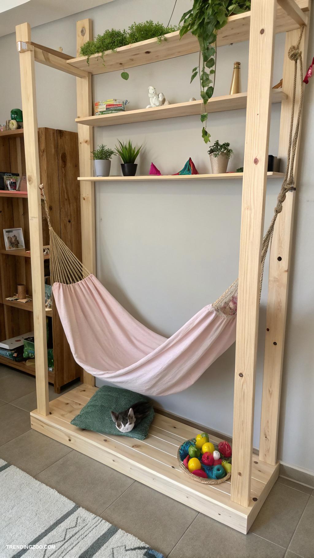 cat playhouse Hammock style perch between two shelves