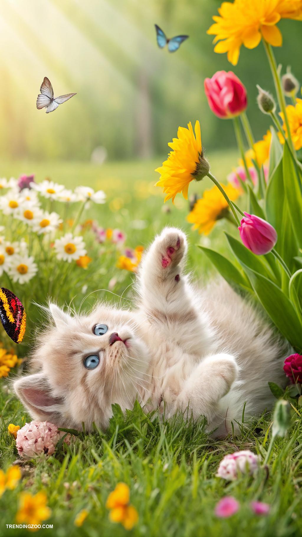cute kitten phone wallpapers Fluffy kittens playing in a flower garden