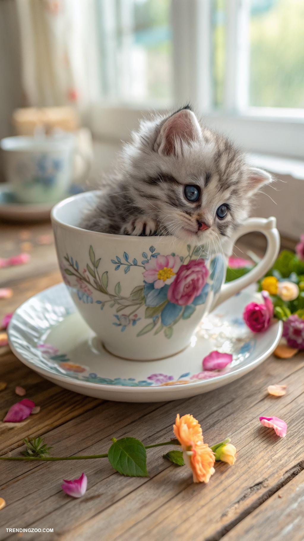 cute kitten phone wallpapers Kitten peeking from a tea cup